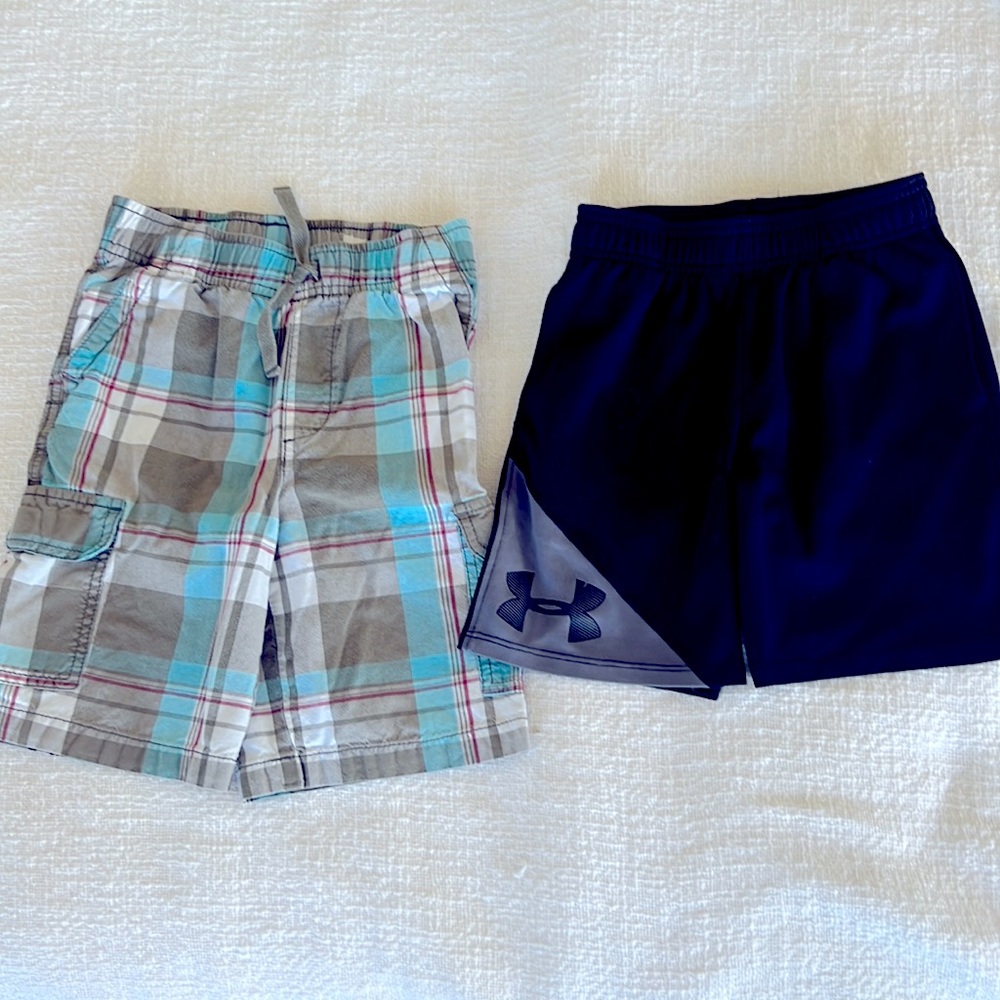 Size 5-6 Boy shorts with elastic waist. Under Armour athletic shorts